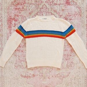 1969 Woman’s Cream Sweater with Rainbow Stripes